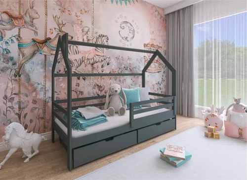 LILA 80x160 graphite children's house bed Lano Furniture