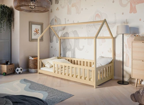 NOAH 90x200 borovica detská Montessori podlahová posteľ domčeková Lano Nábytok
