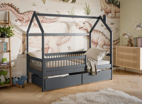 OSKAR 90x180 graphite children's house bed Lano Furniture