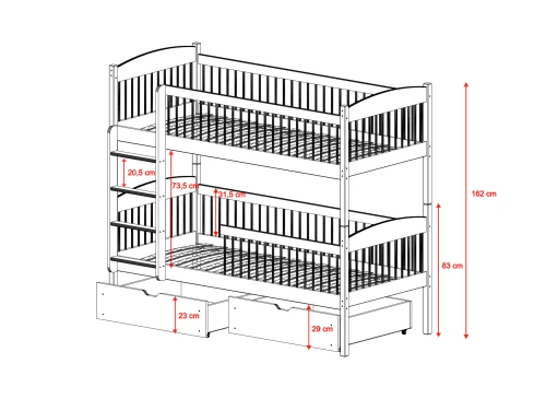 LUNA 90x200 white bunk bed Lano Furniture