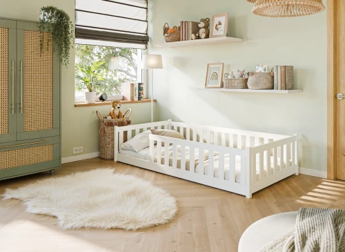 BELLA 90x190 biela detská Montessori podlahová posteľ Lano Nábytok