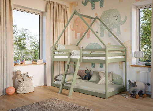SWEET 90x200 olivová poschodová posteľ domček Lano Nábytok