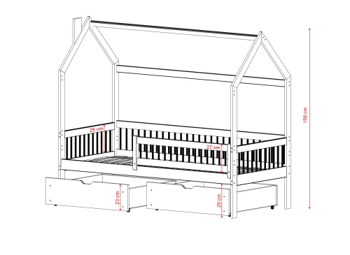 OSKAR 90x180 grey children's house bed Lano Furniture