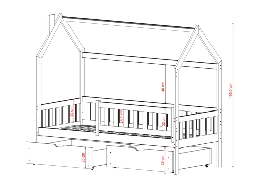 NATAN 80x160 grey children's house bed Lano Furniture