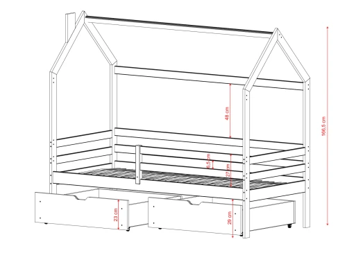 LILA 90x180 grey children's house bed Lano Furniture