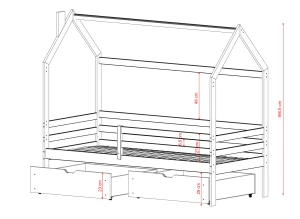 LILA 80x180 cashmere single children's house bed Lano Furniture