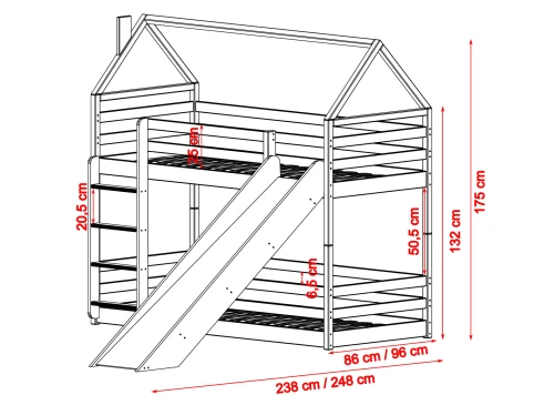 PLAY 80x180 olive green bunk bed with slide Lano Furniture