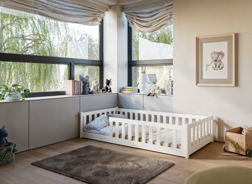BELLA 90x190 biela detská Montessori podlahová posteľ Lano Nábytok
