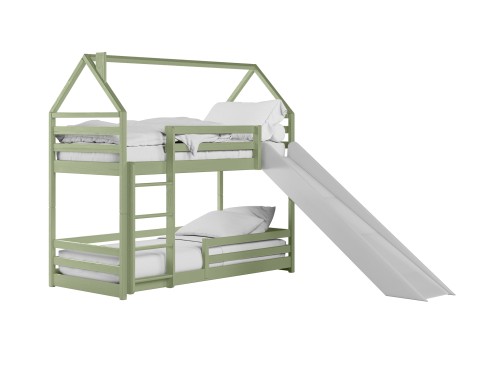 PLAY 80x180 olive green bunk bed with slide Lano Furniture