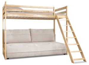 SAVIO 90x200/140x200 borovica lôžko na poschodovej posteli s rozkladacou pohovkou béžová látka perfect harmony 02 Lano Nábytok