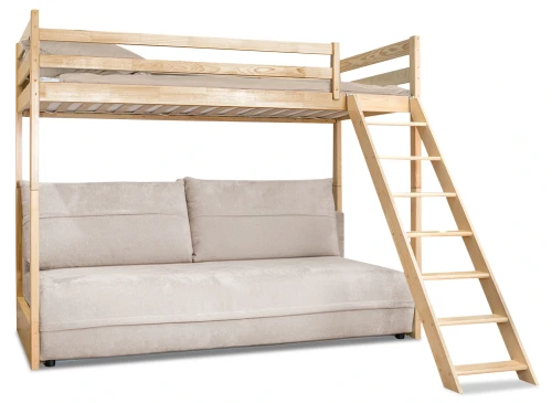 SAVIO 90x200/140x200 borovica lôžko na poschodovej posteli s rozkladacou pohovkou béžová látka perfect harmony 02 Lano Nábytok