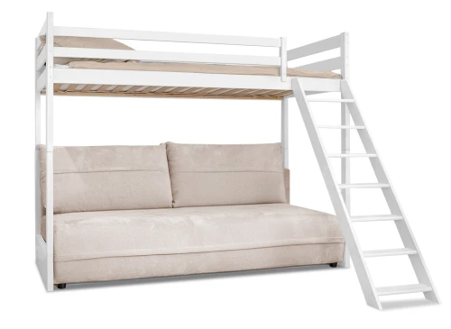 SAVIO 90x200/140x200 biela lôžko na poschodovej posteli s rozkladacou pohovkou béžová látka perfect harmony 02 Lano Nábytok