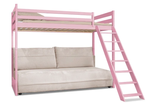 SAVIO 90x200/140x200 ružové lôžko na poschodovej posteli s rozkladacou pohovkou sivá látka perfect harmony 02 Lano Nábytok