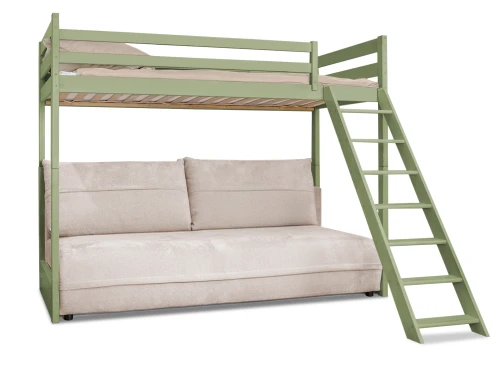 SAVIO 90x200/140x200 olivová lôžko na poschodovej posteli s rozkladacou pohovkou sivá látka perfect harmony 02 Lano Nábytok
