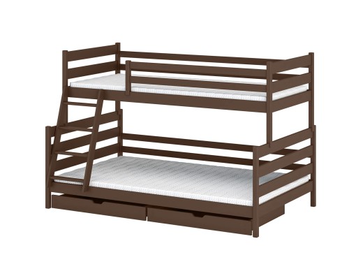 FAMI 90x200/120x200 dark chocolate bunk bed with wider deck Lano Furniture