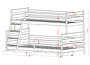 FAMI 90x200/120x200 dark chocolate bunk bed with wider deck Lano Furniture