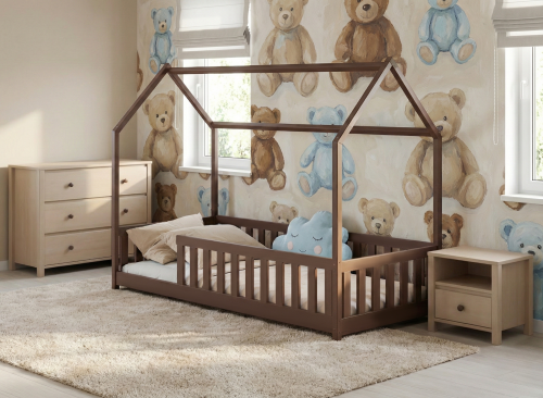 NOAH 80x180 tmavá čokoláda detská Montessori podlahová posteľ domčeková Lano Nábytok