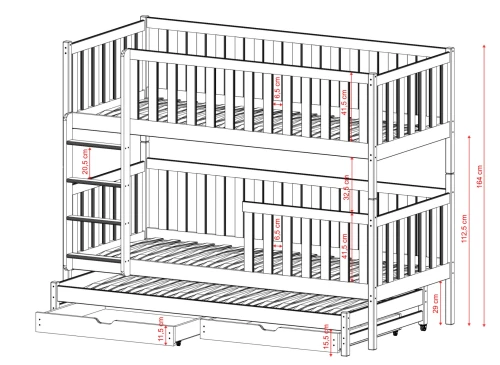 LEA 80x180 grey bunk bed Lano Furniture
