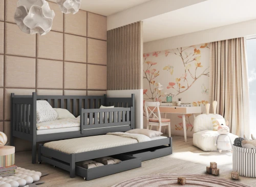 KAJA 80x180 grey double trundle bed Lano Furniture