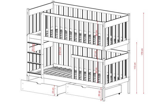 DAWID 80x160 pine bunk bed Lano Furniture
