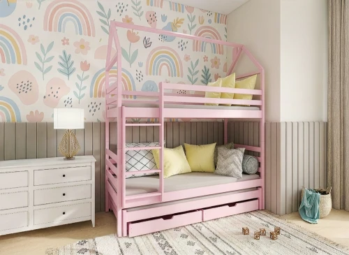 DALIA 90x190 pink house bunk bed Lano Furniture