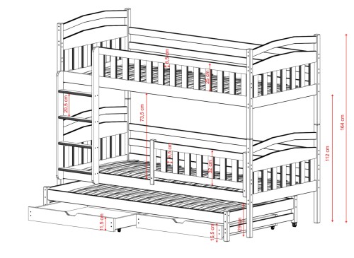 BLANKA 80x180 grey bunk bed Lano Furniture