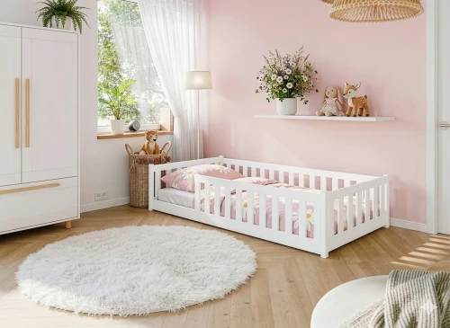 BELLA 90x200 biela detská Montessori podlahová posteľ Lano Nábytok