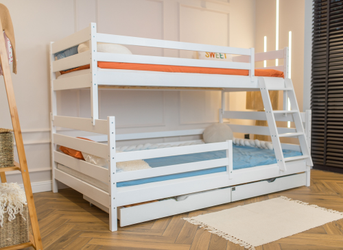 FAMI 90x200/120x200 Biela poschodová posteľ so širším lôžkom Lano Nábytok