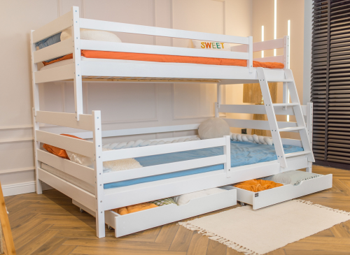 FAMI 90x200/120x200 Biela poschodová posteľ so širším lôžkom Lano Nábytok