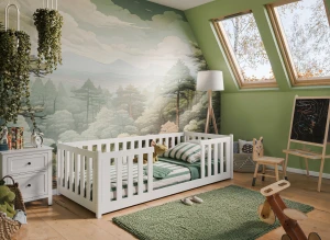 FERO 90x200 Biela detská Montessori podlahová posteľ Lano Nábytok