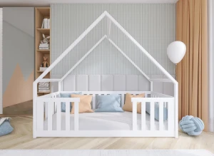 BEE 90x180 biela detská Montessori podlahová posteľ domček Lano Nábytok