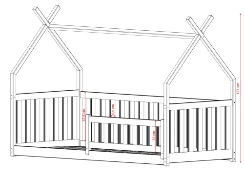 BOGUŚ 80x180 biela detská Montessori podlahová posteľ tipi Lano Nábytok