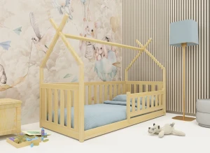 BOGUŚ 80x190 borovica detská Montessori podlahová posteľ tipi Lano Nábytok