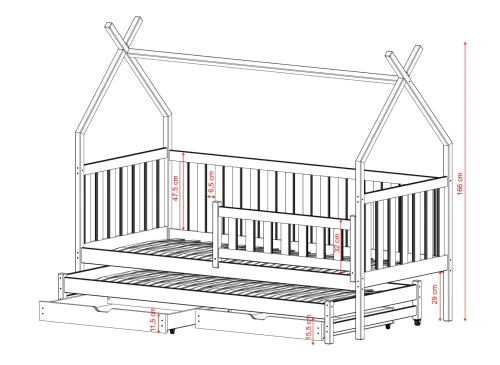 TYTUS 90x180 graphite tipi bunk bed Lano Furniture