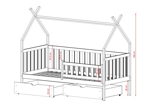 SIMBA 90x200 pine children's tipi bed Lano Furniture