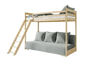 SOFINO 90x200/140x200 borovica na poschodovej posteli s rozkladacou pohovkou sivá látka zoom 15 sage Lano Nábytok