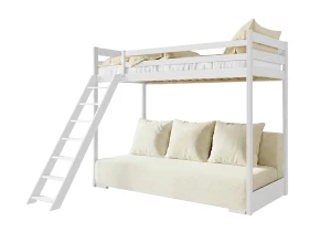 SOFINO 90x200/140x200 biela lôžko na poschodovej posteli s rozkladacou pohovkou béžová látka poso 38 Lano Nábytok