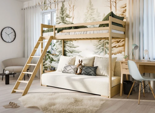 SOFINO 90x200/140x200 borovica lôžko na poschodovej posteli s rozkladacou pohovkou béžová látka poso 38 Lano Nábytok
