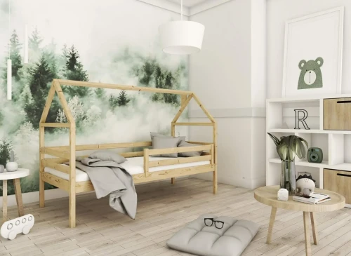 ARON 80x160 Unlacquered Wooden Children's Single House Bed - Lano Furniture
