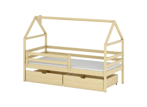 ARON 80x170 Unpainted Wood Single Children's House Bed | Lano Meble
