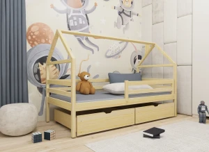 ARON 80x170 Unpainted Wood Single Children's House Bed | Lano Meble