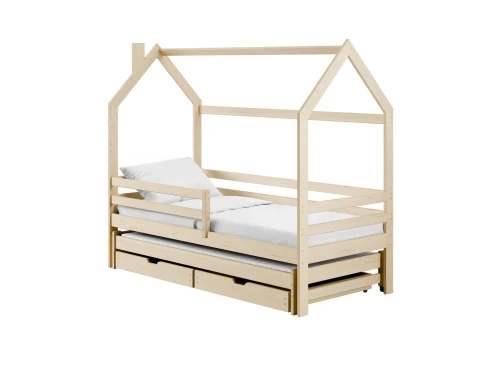 DANEK 90x200 Unlacquered Wooden Children's House Bed
