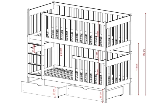 DAWID 80x160 Unlacquered Wooden Bunk Bed by Lano Meble