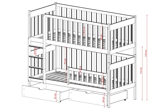 DAWID 90x200 Unvarnished Wooden Bunk Bed by Lano Meble