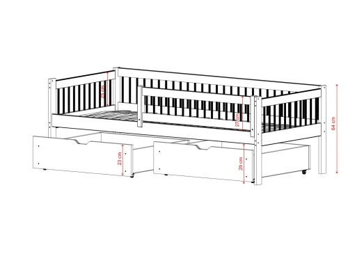 EDI 80x200 Unvarnished Wood Single Children's Bed Lano Meble