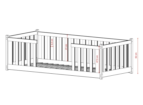 FERO 80x190 Unlacquered Wood Montessori Floor Bed for Children by Lano Meble