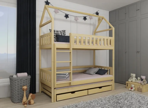 IGA 80x200 Untreated Wood Bunk Bed House Lano Furniture