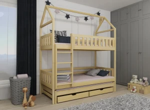 IGA 90x190 Unvarnished Wood House Bunk Bed | Lano Furniture