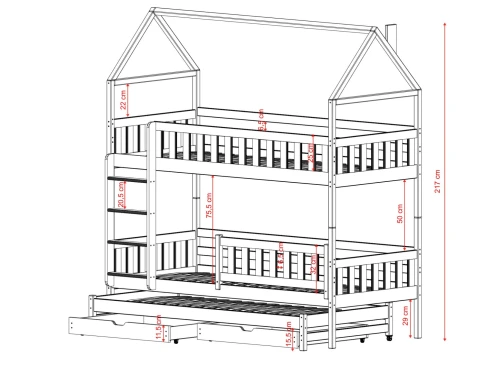 IGA 90x200 Untreated Wood Bunk Bed House - Lano Furniture