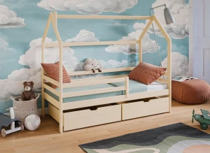 LILA 80x190 Unlacquered Wood Children's Single Bed House Bed Lano Meble